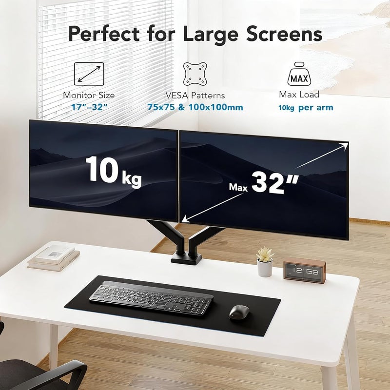 UREVO Dual Monitor Stand for Desk, Adjustable Spring Double Monitor Mount for 17"–32" Screens - Image 2
