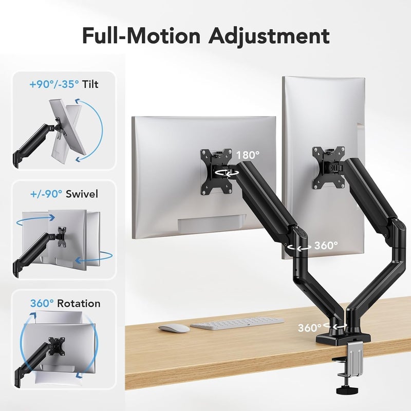 UREVO Dual Monitor Stand for Desk, Adjustable Spring Double Monitor Mount for 17"–32" Screens - Image 3