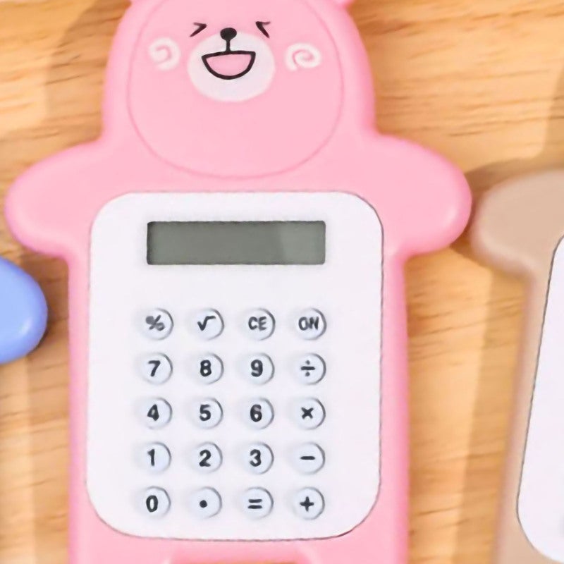 Portable Mini Calculator: 8-Digit Pink Bear Appearance, Rubber Buttons, Rounded Edge - Cute Cartoon Calculator for Kids, Students - Image 4
