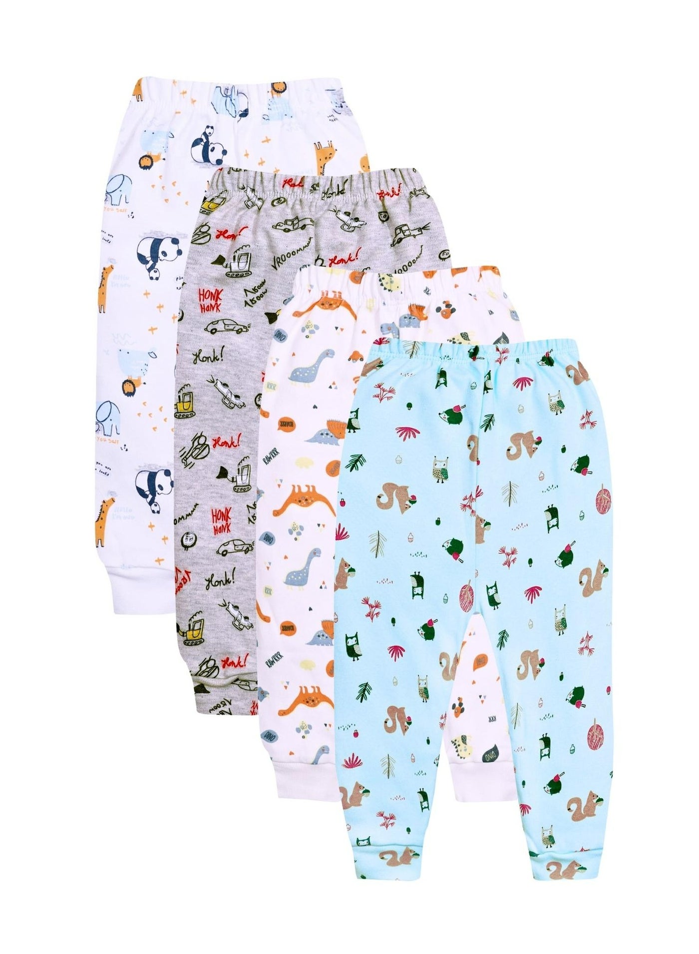 Funny Bunny Pack of 4 Printed Cotton Pants With Elastic Waistband for Baby