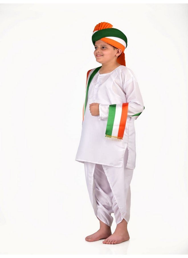 BookMyCostume BookMyCostume Tricolor Turban and Stole with Dhoti Kurta Indian Patriotic Independence Day Kids Fancy Dress Costume 5-6 Years  - Image 4