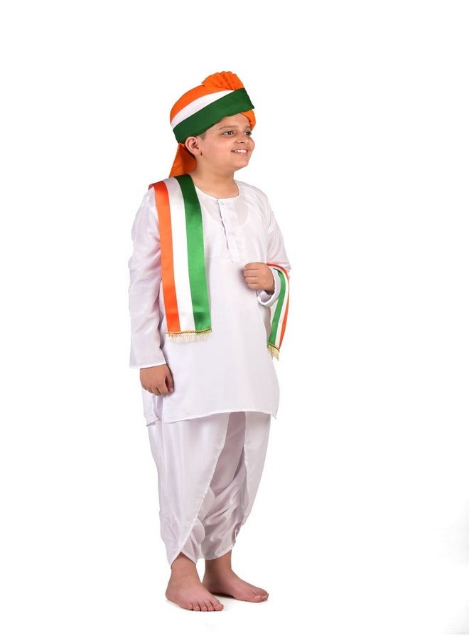 BookMyCostume BookMyCostume Tricolor Turban and Stole with Dhoti Kurta Indian Patriotic Independence Day Kids Fancy Dress Costume 5-6 Years  - Image 2