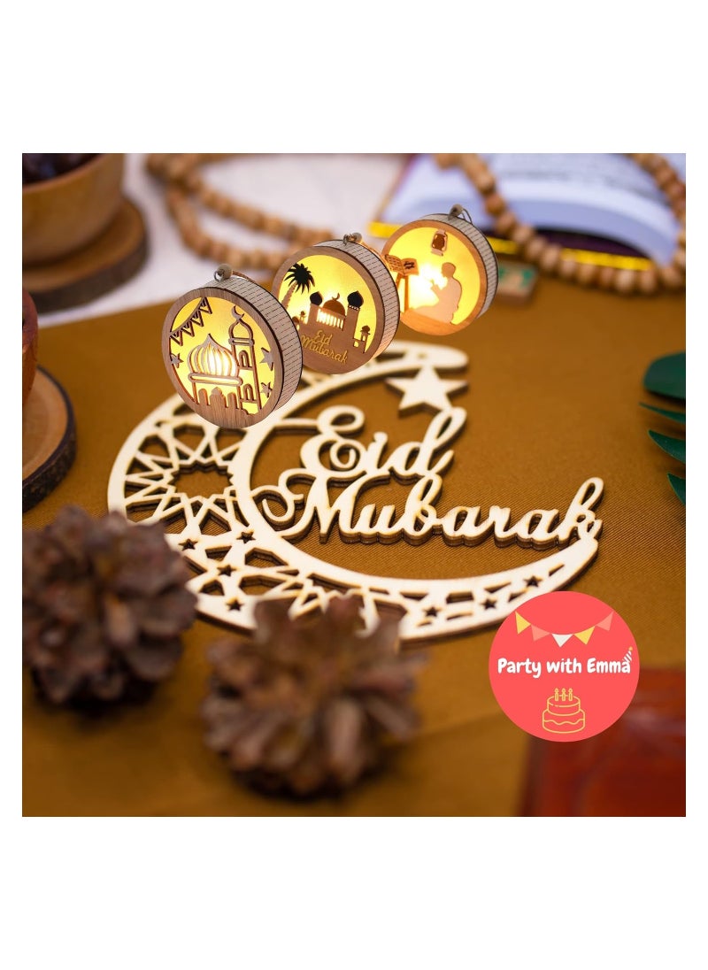 Party with Emma Eid Ramadan Crafts Light Door Hanging Decoration Ramadan Mubarak Lamp Handmade Wooden Star LED Lights Decor Eid Ornaments Gift for Muslims Islamic Wall Table Decor Ramadan Gift (Eid Mubarak)  - Image 3