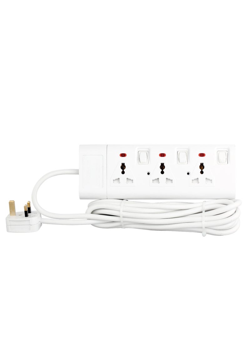 Terminator 3 way 5 meter universal power extension socket