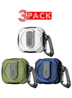 3Packs Airpods 4 Case Hard Shell Protective Armor LED Visible Wireless Charging Case Cover with Lock - White Green Blue