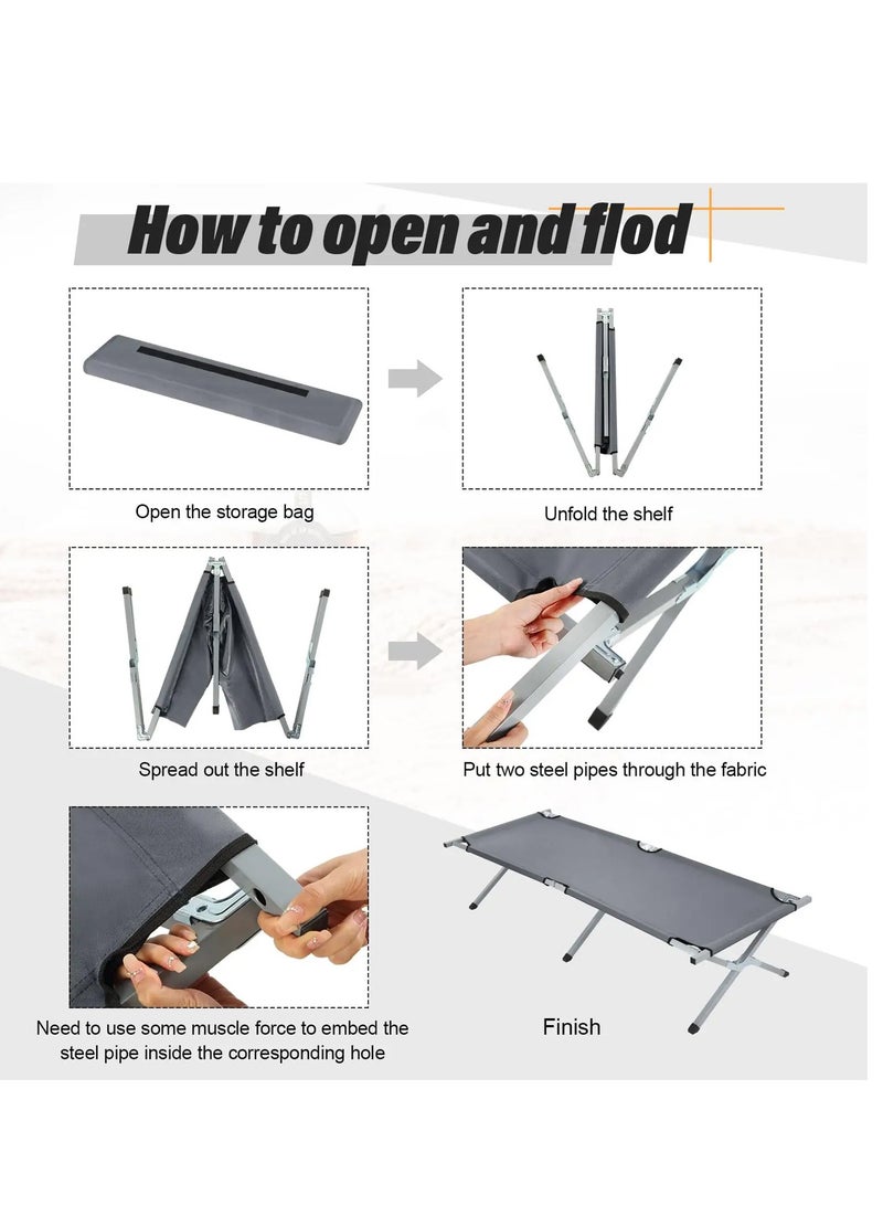 ليفي سرير التخييم المحمول القوي – يدعم حتى 330 رطلاً، قابل للطي، مثالي للاستخدام في الهواء الطلق، السفر، المكتب، الشاطئ، المهرجانات، والمنزل مع حقيبة حمل (رمادي) - Image 3