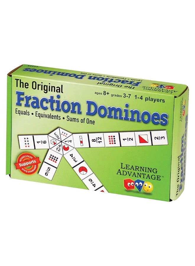 LEARNING ADVANTAGE The Original Fraction Dominoes - in Home Learning Fraction Game - 49 Dominoes - Math Manipulative for Kids - Equivalents, Adding and Subtracting Fractions - Image 1