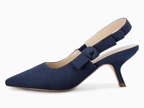 Coutgo Womens Slingback Kitten Heels Closed Pointed Toe Bowknot Knitted Slip On Work Pumps Dress Shoes, Navy, Size 8 - Image 4