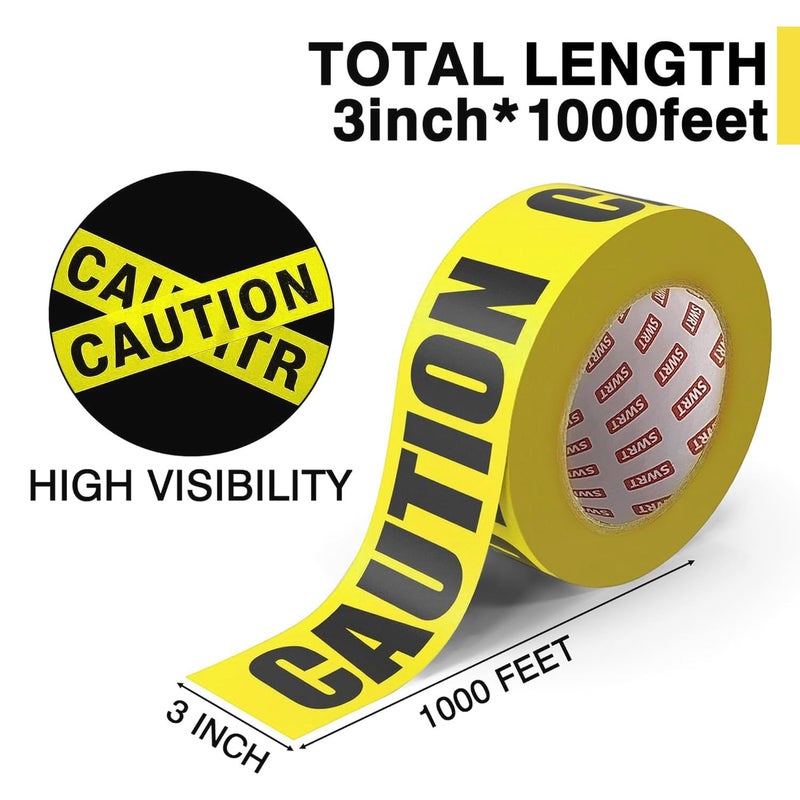 SWRT 1 Roll Premium Yellow Caution Tape, 3 Inch x 1000FT Bright Hazard Tape with Bold Black Text for Danger Zones/Sporting Events, Construction Tape for Crime Scenes/Halloween Decor - Image 2