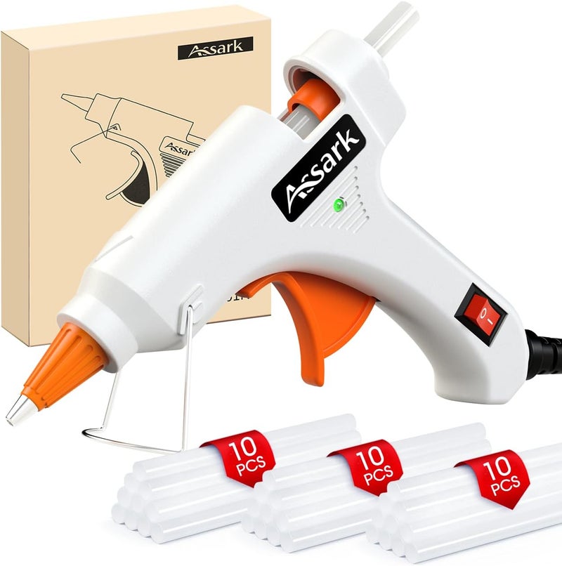 Assark Hot Glue Gun Kit with 30 Glue Sticks(130mm x 7mm), Fast Preheating Hot Melt, High Temp for School Crafts DIY Arts and Quick Home Repairs,20W - Image 1