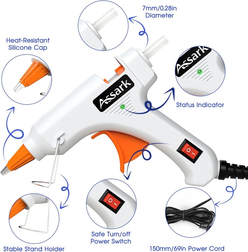 Assark Hot Glue Gun Kit with 30 Glue Sticks(130mm x 7mm), Fast Preheating Hot Melt, High Temp for School Crafts DIY Arts and Quick Home Repairs,20W - Image 4