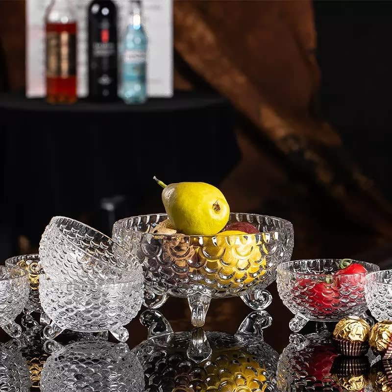 Glass Serving Bowls Set of 7 pcs Dessert Bowl Set, Glassware Tableware Serving Bowl Set for Ice-Cream, Fruit, Candy, Pasta, Salad, Sugar 1 Big Bowl, 6 Small Bowl (Flower- A, Set of 7) - Image 2