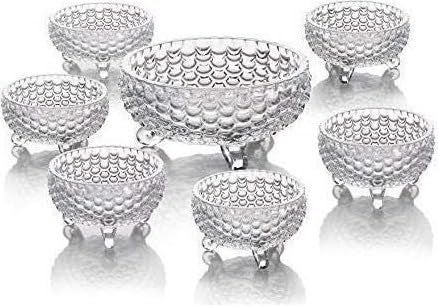 Glass Serving Bowls Set of 7 pcs Dessert Bowl Set, Glassware Tableware Serving Bowl Set for Ice-Cream, Fruit, Candy, Pasta, Salad, Sugar 1 Big Bowl, 6 Small Bowl (Flower- A, Set of 7) - Image 1