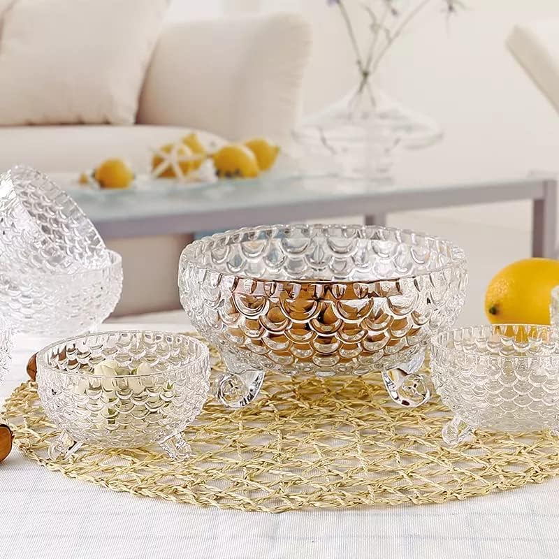 Glass Serving Bowls Set of 7 pcs Dessert Bowl Set, Glassware Tableware Serving Bowl Set for Ice-Cream, Fruit, Candy, Pasta, Salad, Sugar 1 Big Bowl, 6 Small Bowl (Flower- A, Set of 7) - Image 4