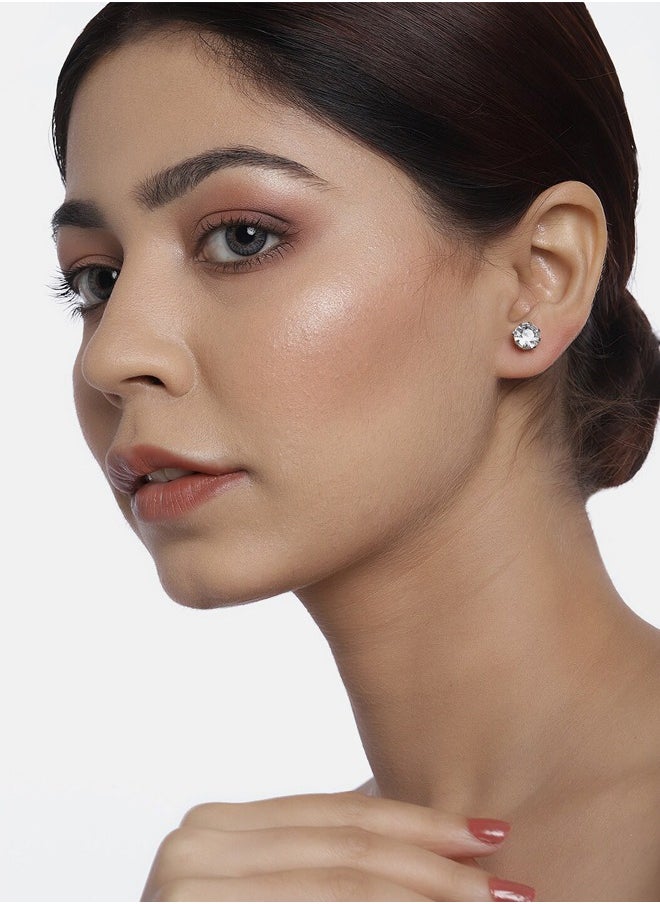 Just Peachy Just Peachy Set of 6 Silver-Plated Stone Studded Circular Studs - Elegant and Versatile Designs - Includes Assorted Styles for Any Occasion - Lightweight and Comfortable - Hypoallergenic and Durable  - Image 2
