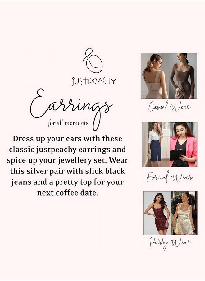 Just Peachy Just Peachy Set of 6 Silver-Plated Stone Studded Circular Studs - Elegant and Versatile Designs - Includes Assorted Styles for Any Occasion - Lightweight and Comfortable - Hypoallergenic and Durable  - Image 5