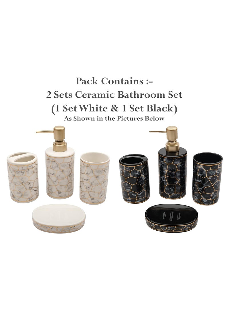 STORE 2508 - Store2508 Ceramic Bathroom Sets Liquid Soap Dispenser Soap Dish Toothbrush Holder and Tumbler Pack of 2 Sets Black & White - Image 1