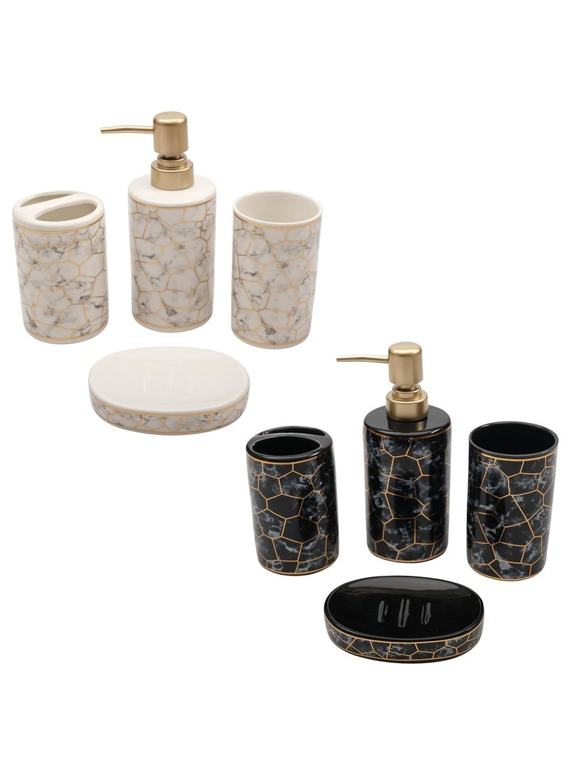 STORE 2508 - Store2508 Ceramic Bathroom Sets Liquid Soap Dispenser Soap Dish Toothbrush Holder and Tumbler Pack of 2 Sets Black & White - Image 1