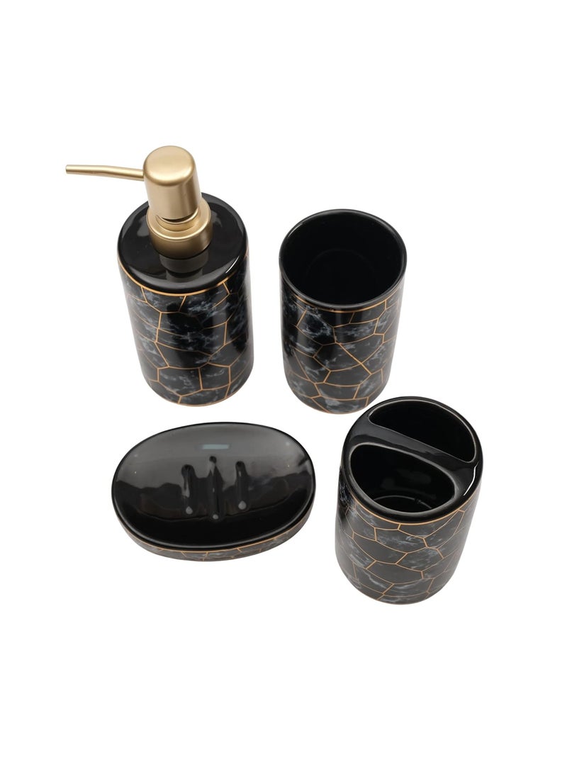 STORE 2508 - Store2508 Ceramic Bathroom Sets Liquid Soap Dispenser Soap Dish Toothbrush Holder and Tumbler Pack of 2 Sets Black & White - Image 1