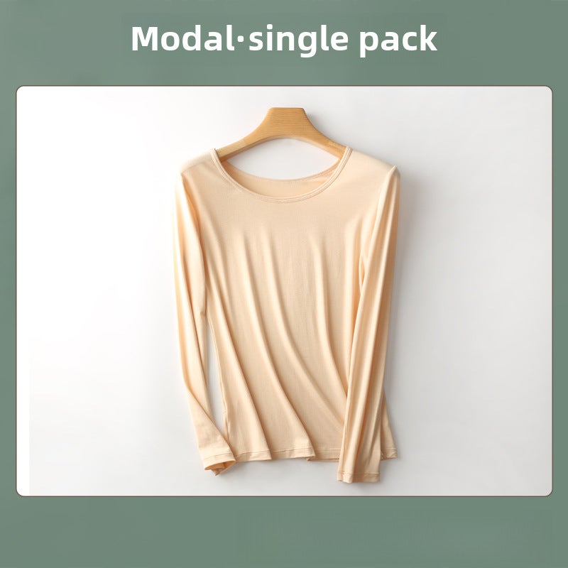 Ladies Modal Thermal Tops Autumn Winter Round Neck Slim Fit Skin color  - Image 1
