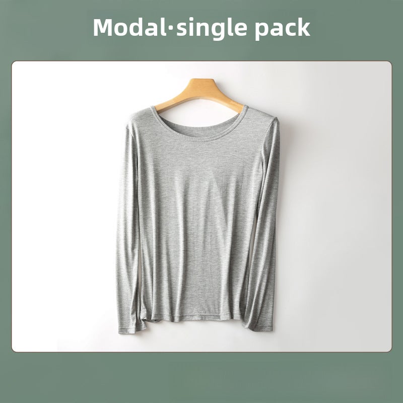 Ladies Modal Thermal Tops Autumn Winter Round Neck Slim Fit Skin color  - Image 2