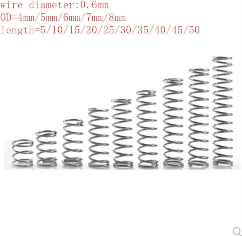 20pcs/lot 0.6mm Stainless Steel Micro Small Compression Spring OD 4mm/5mm/6mm/7mm/8mm Length 10-50mm, and Durable(8mm,30mm) - Image 2
