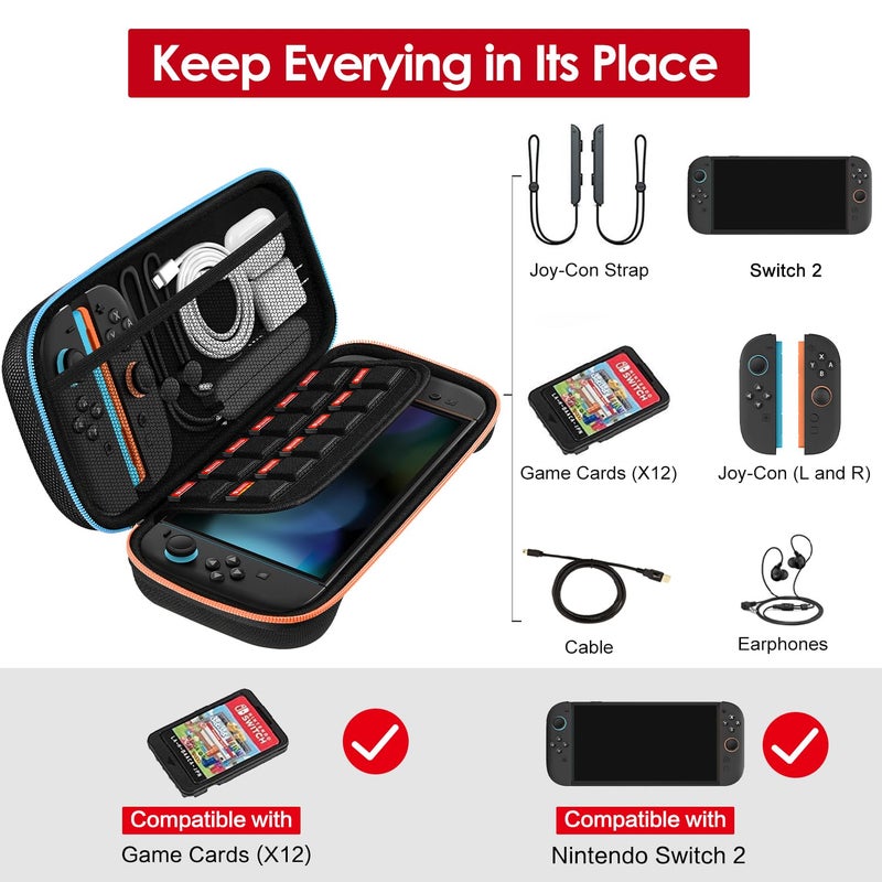 ivoler Carrying Case for Nintendo Switch 2 Model(2025), Portable Hard Shell Pouch Carrying Travel Game Bag for Nintendo Switch 2 Accessories Holds 12 Game Cartridge (Black) - Image 2