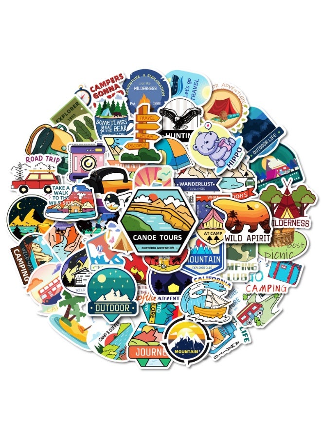 NIBEMINENT 50 Pcs Outdoor Camping Theme Deco Kit Waterproof Stickers, High Definition Printing Bright Colors, Suitable for Laptop Skateboard Luggage Water Bottle Guitar DIY - Image 1