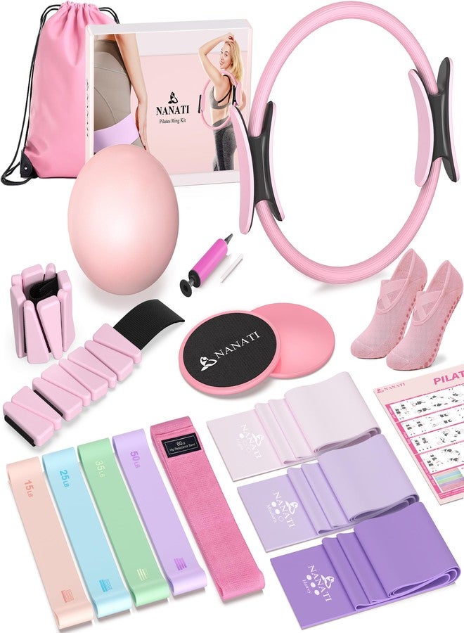 NANATI Pilates Kit 18PCS,Pilates Essentials Kit for Women,Pilates Equipment with 14.5" Pilates Ring and Ball,7 Resistance Bands,Ankle Weights,Sliders & Grip Socks Accessories for Starter Home Workouts - Image 1