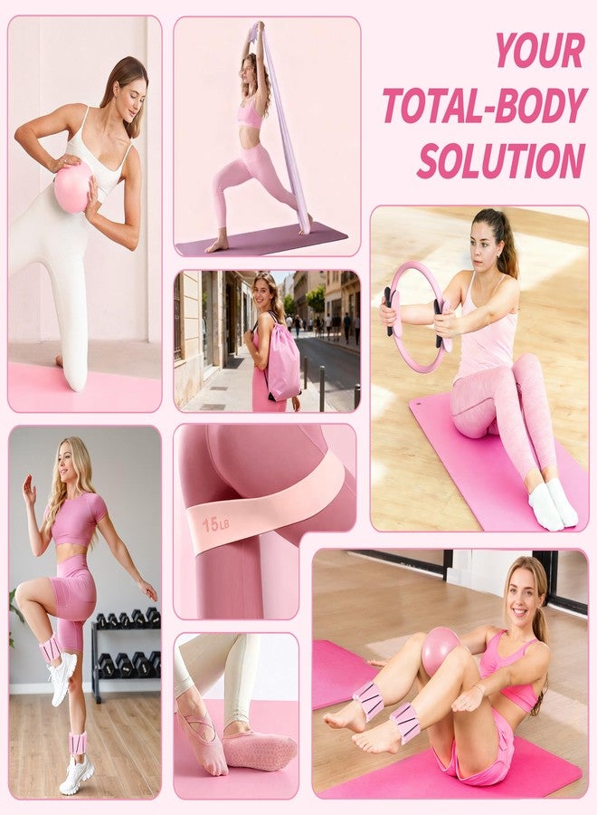 NANATI Pilates Kit 18PCS,Pilates Essentials Kit for Women,Pilates Equipment with 14.5" Pilates Ring and Ball,7 Resistance Bands,Ankle Weights,Sliders & Grip Socks Accessories for Starter Home Workouts - Image 2