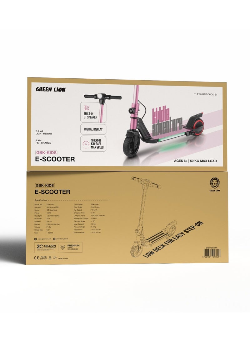 GREEN LION GBK-KIDS Electric Scooter with Power 130W & Max Speed 16 km/h / Built-in Bluetooth Speaker / Digital Display / 6.5 KG Lightweight / Foldable E-Scooter / 8 Km Per Charge -Pink - Image 4