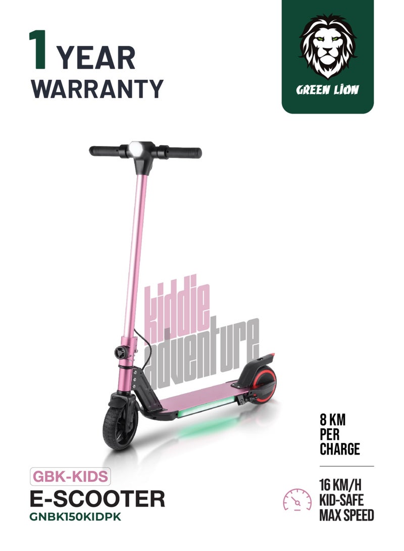 GREEN LION GBK-KIDS Electric Scooter with Power 130W & Max Speed 16 km/h / Built-in Bluetooth Speaker / Digital Display / 6.5 KG Lightweight / Foldable E-Scooter / 8 Km Per Charge -Pink - Image 1