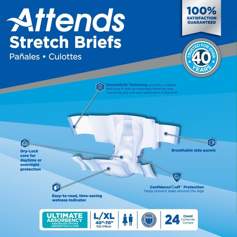 Attends Stretch Briefs with Advanced DryLock Technology for Adult Incontinence Care LargeXLarge Unisex 24 Count - Image 5
