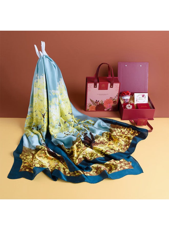 Hang Silk House Hangsi Mansion Silk Scarf Gift Box Set, Two-piece Scarf Shawl For Mother's Birthday Mother's Day Gift Women Practical Brooch Spring Color - Image 2