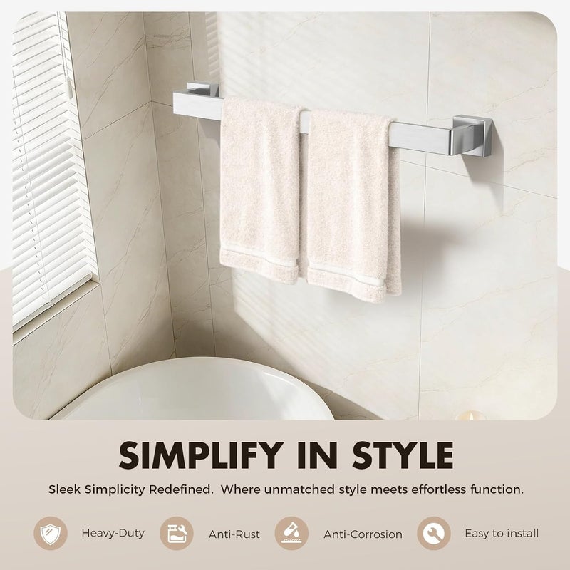 PAHSFS 10-Pieces Brushed Silver Bathroom Hardware Accessories Set Towel Bar Set,Wall Mounted Stainless Steel,23.6 Inch Bath Towel Bar Set, Stainless Steel Bathroom Hardware Set - Image 3