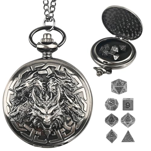 Banloga DD Dice Set7PCS Metal Dice for Dungeons and DragonsMini Dice Set with Pocket Watch CaseRole Playing Board Games Accessories Dragon Ancient Silver - Image 1