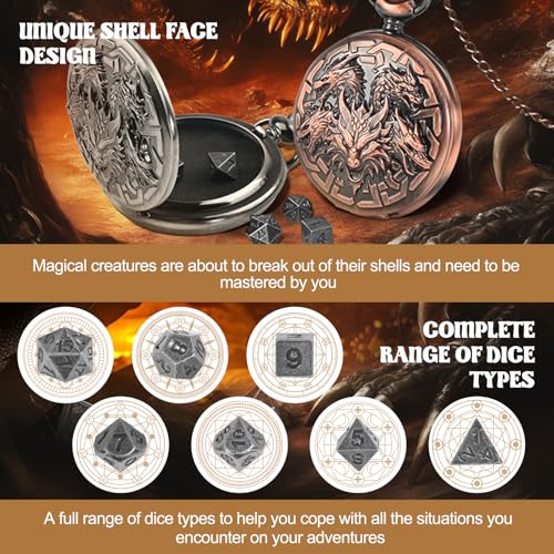 Banloga DD Dice Set7PCS Metal Dice for Dungeons and DragonsMini Dice Set with Pocket Watch CaseRole Playing Board Games Accessories Dragon Ancient Silver - Image 5