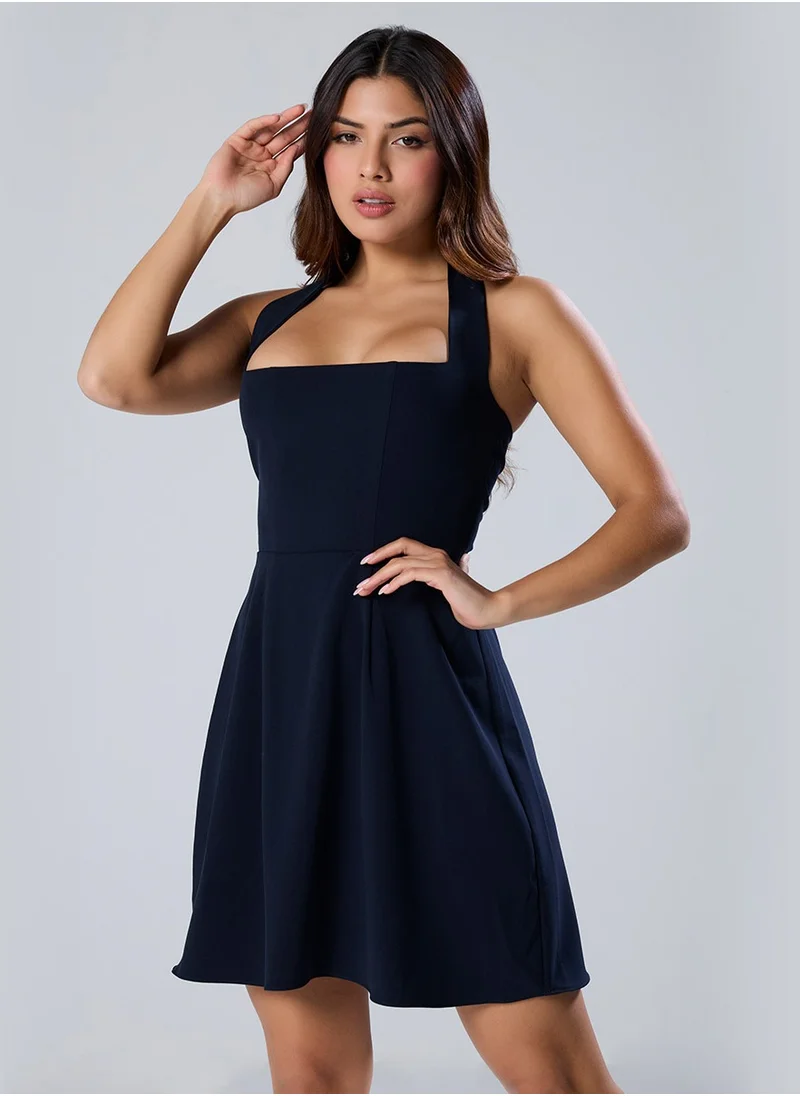 Zigzag Halter Neck Mini Formal Blue Dress