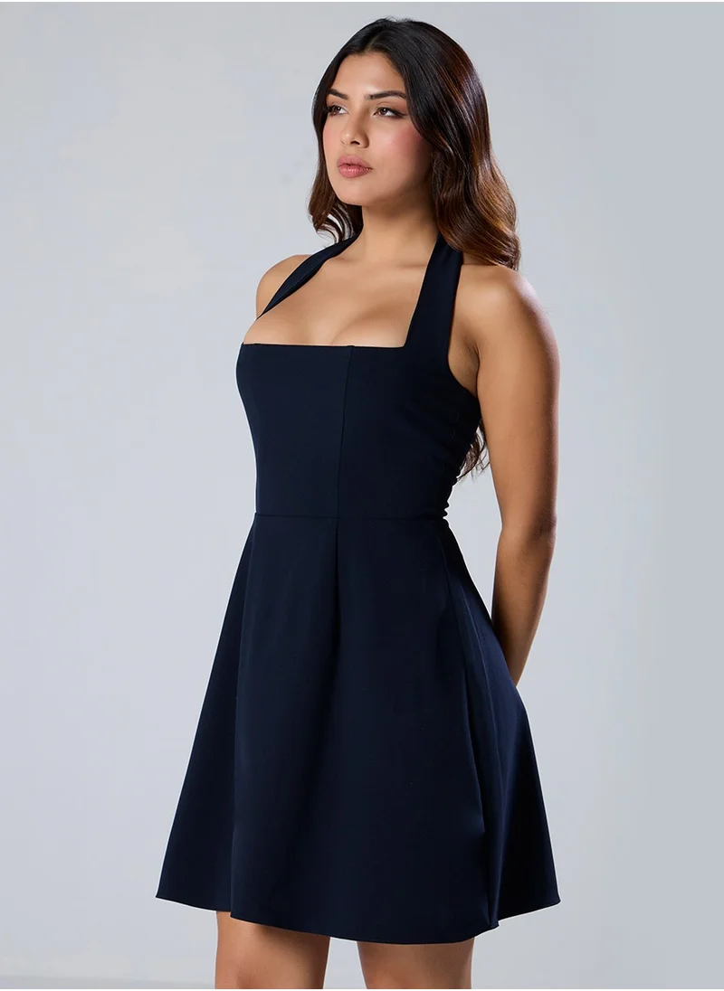 Zigzag Halter Neck Mini Formal Blue Dress