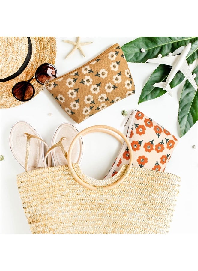 Photect - 3 Pcs Floral Corduroy Makeup Bag Women Travel Toiletry Bag Cosmetic Bag Aesthetic Pouch Zipper Canvas Makeup Bags Set Makeup Organizer Storage Accessories (Cute) - Image 1
