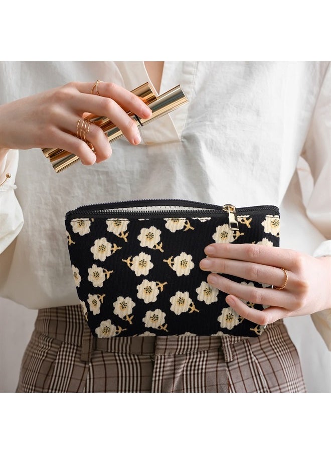 Photect - 3 Pcs Floral Corduroy Makeup Bag Women Travel Toiletry Bag Cosmetic Bag Aesthetic Pouch Zipper Canvas Makeup Bags Set Makeup Organizer Storage Accessories (Cute) - Image 1