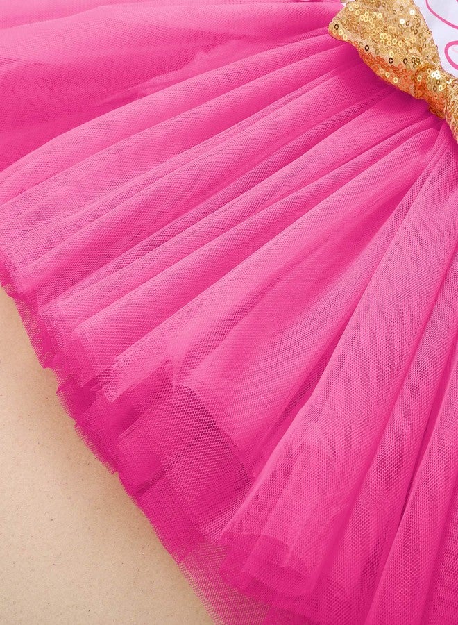 ODASDO Toddler Kids Girl My 3rd Third Birthday Cake Smash Outfit Cotton Long Sleeve Princess Bowknot Tutu Tulle Dress Three Years Old Party Clothes Photography Photo Props Hot Pink 3 Years - Image 5