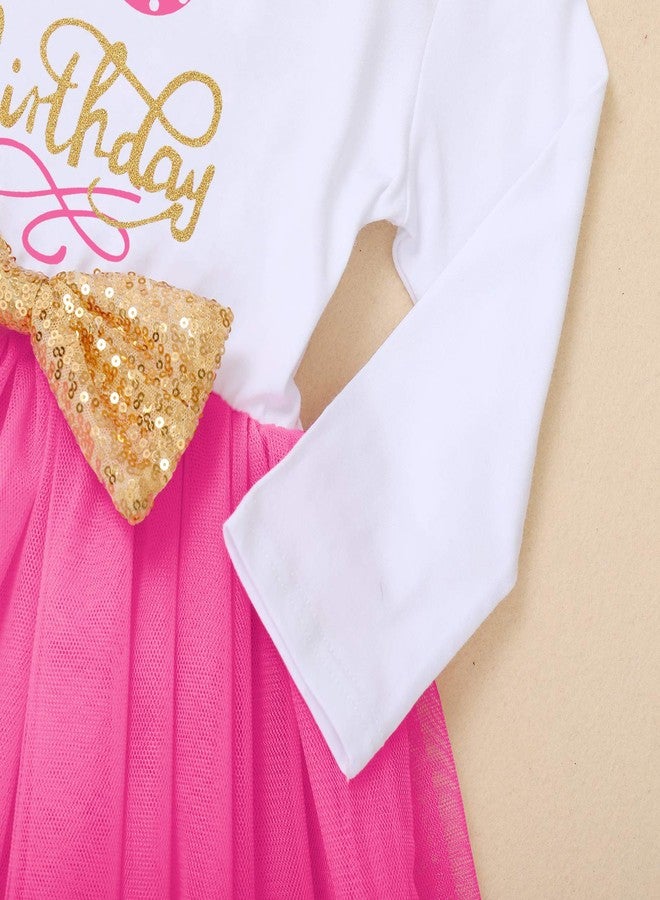 ODASDO Toddler Kids Girl My 3rd Third Birthday Cake Smash Outfit Cotton Long Sleeve Princess Bowknot Tutu Tulle Dress Three Years Old Party Clothes Photography Photo Props Hot Pink 3 Years - Image 3