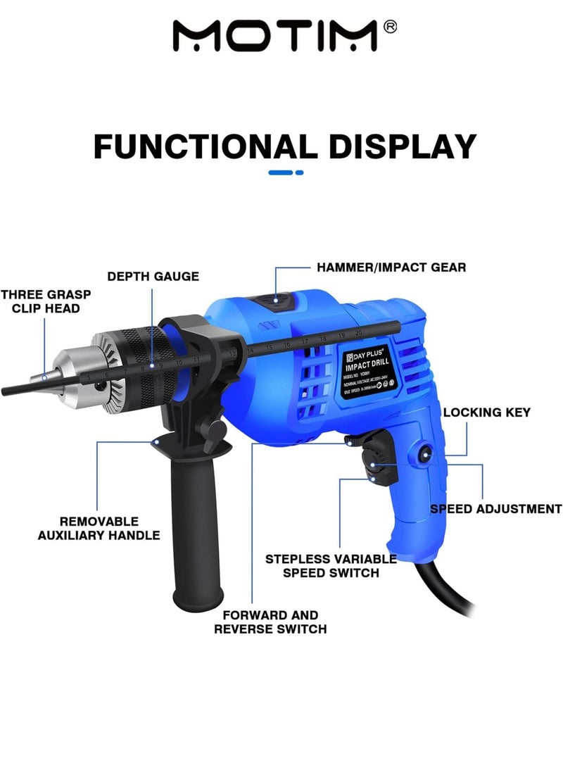 موتيم مثقاب المطرقة للمنزل الخشب الخرسانة الصلب الحجر الكهربائية قواطع 3000 دورة في الدقيقة سرعة متغيرة مع مثقاب 5/6 / 8 مم مثقاب قوي متغير السرعة لإزالة بلاط الحفر - Image 3