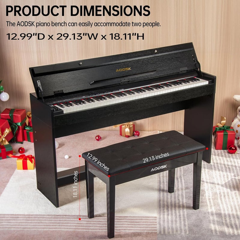 AODSK Wooden Duet Piano Bench with Padded Cushion and Storage Compartment for Music Books 29.13''x12.99''x18.11''(Black) (Duet Piano Bench) - Image 4
