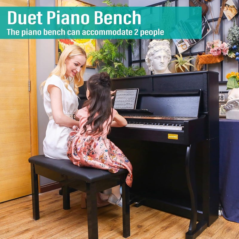 AODSK Wooden Duet Piano Bench with Padded Cushion and Storage Compartment for Music Books 29.13''x12.99''x18.11''(Black) (Duet Piano Bench) - Image 3