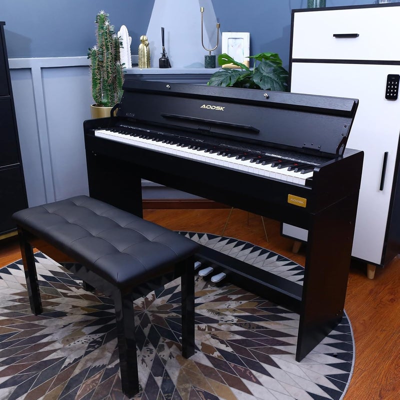 AODSK Wooden Duet Piano Bench with Padded Cushion and Storage Compartment for Music Books 29.13''x12.99''x18.11''(Black) (Duet Piano Bench) - Image 2