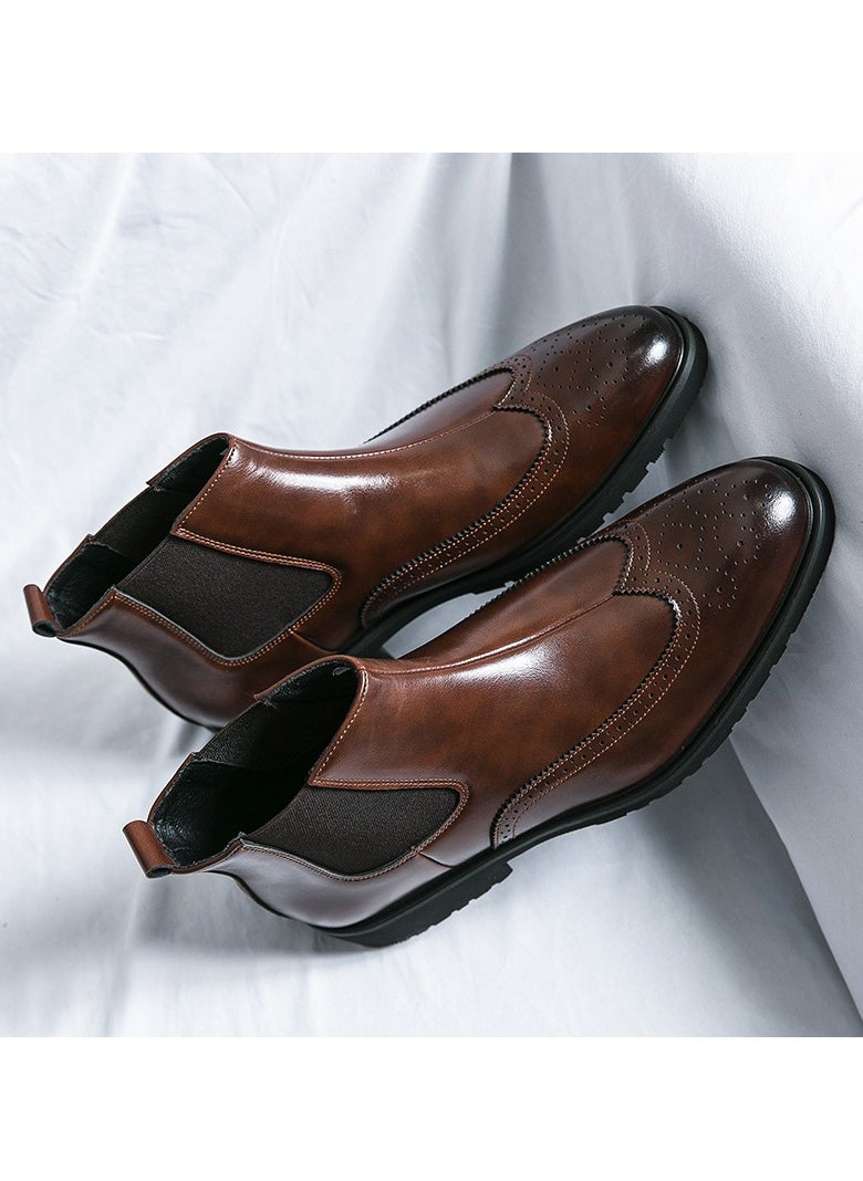 Generic Men's Solid Slip-On Boot Brown  - Image 2