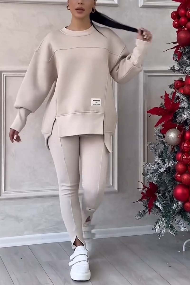 Europe and the United States Amazon independent station cross-border womens irregular long sleeve printed sweater leggings suit Green - Image 3
