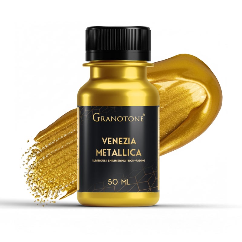 GRANOTONE Acrylic Venezia Metallic Colour | 50 ml | Extra Sheen | Non Fading | Indoor/Outdoor | Non Toxic | Multi-Surface | Pro Artist, Hobby Painters & Kid | Made in India (Gold Shade 1)